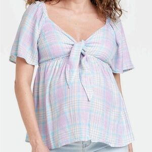 Ingrid & Isabel Woven Peek-a-boo Tie-Front Smocked Maternity Top Size M